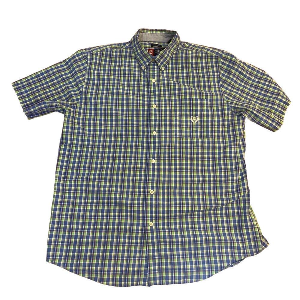 Chaps Men's Large Plaid Multicolor Short Sleeve Easy Care Button up Shirt